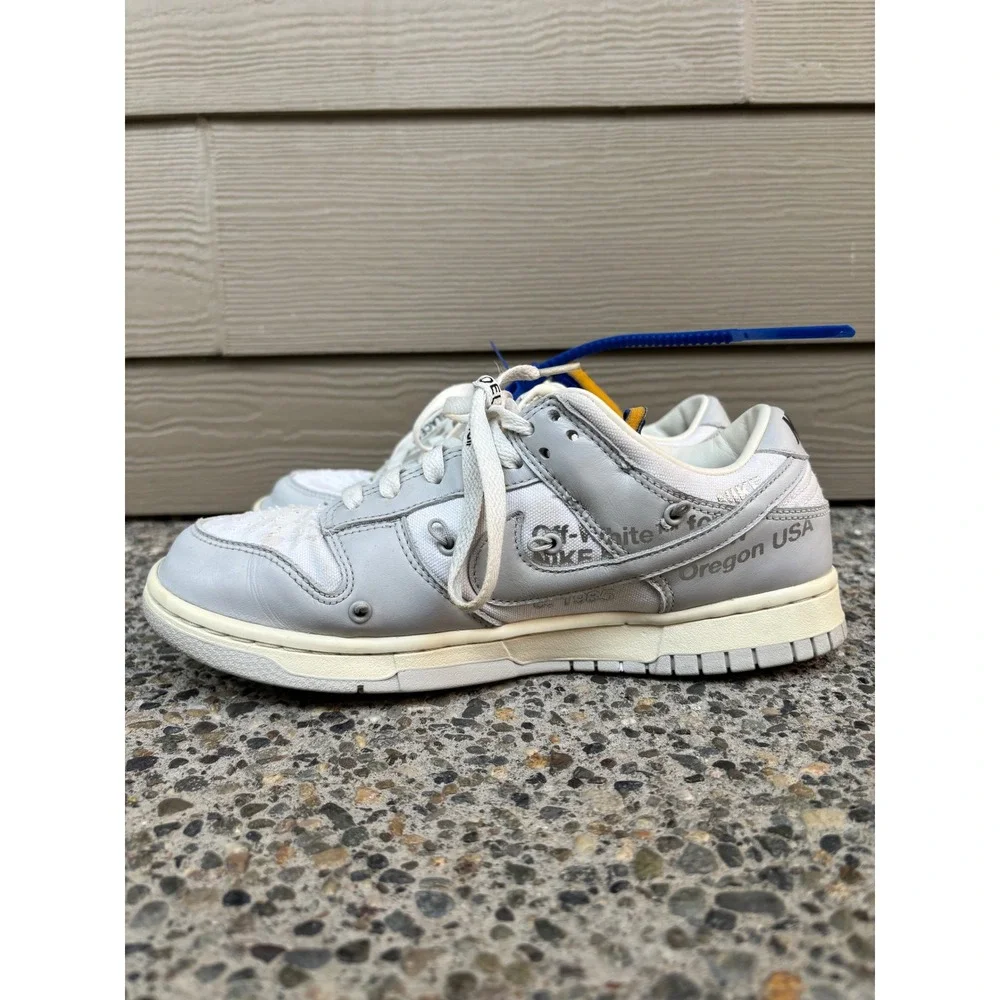 Nike Off-White X Dunk Low Lot 48 of 50 White Metallic Silver DM1602-107 Mens 8.5